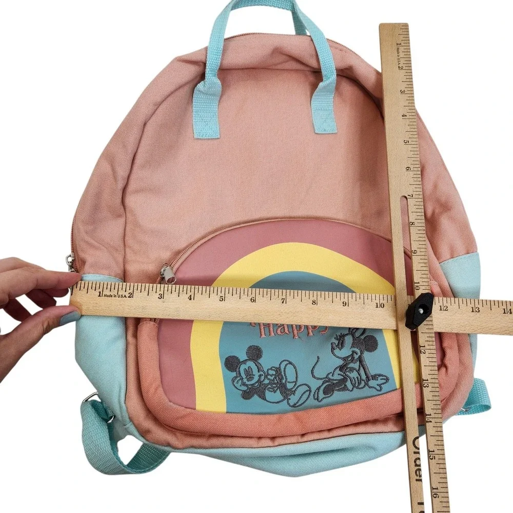 DISNEY Backpack Kids One Size Pink Blue Be Happy Mickey Minnie Mouse Rainbow Bag